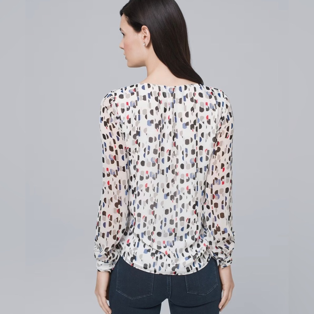 White House Black Market Semi-Sheer Dot Print Ruffle Top women’s size 4 - Picture 3 of 9